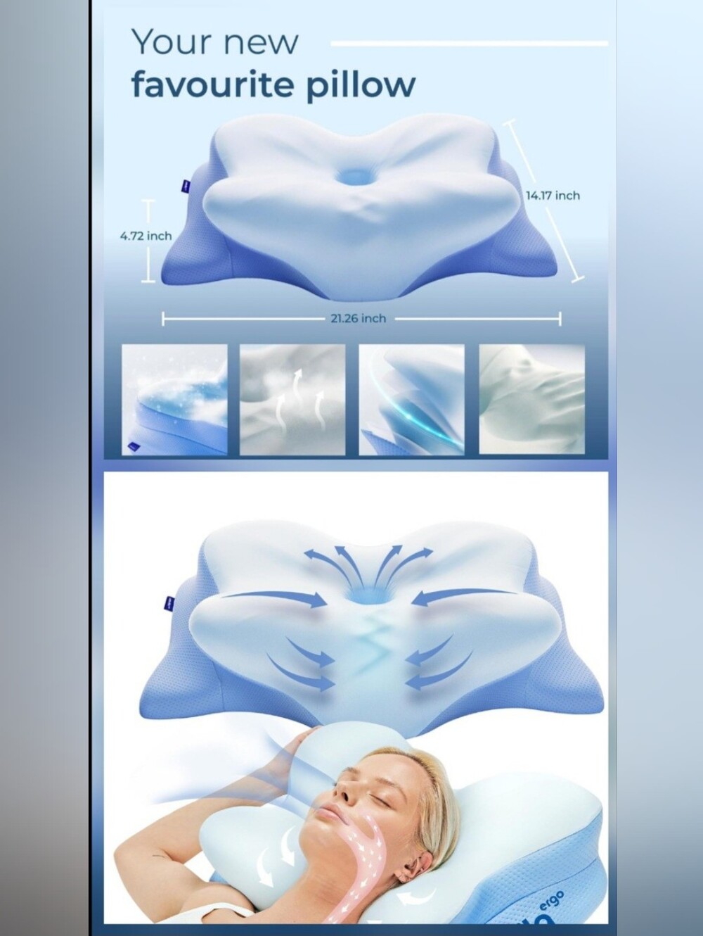 Set Of Two Pillows!!! Derila Ergo Cervical Neck Pillow Used Once - Picture 9 of 9